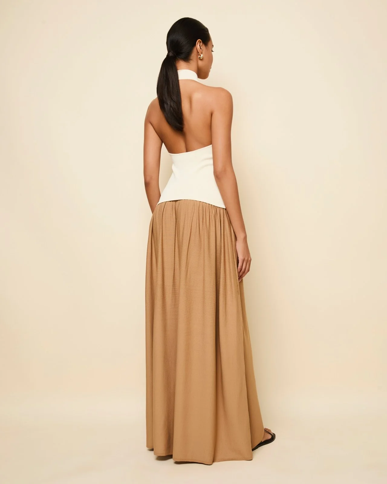 Halter Soglio Dress Ecru Camel - Image 3
