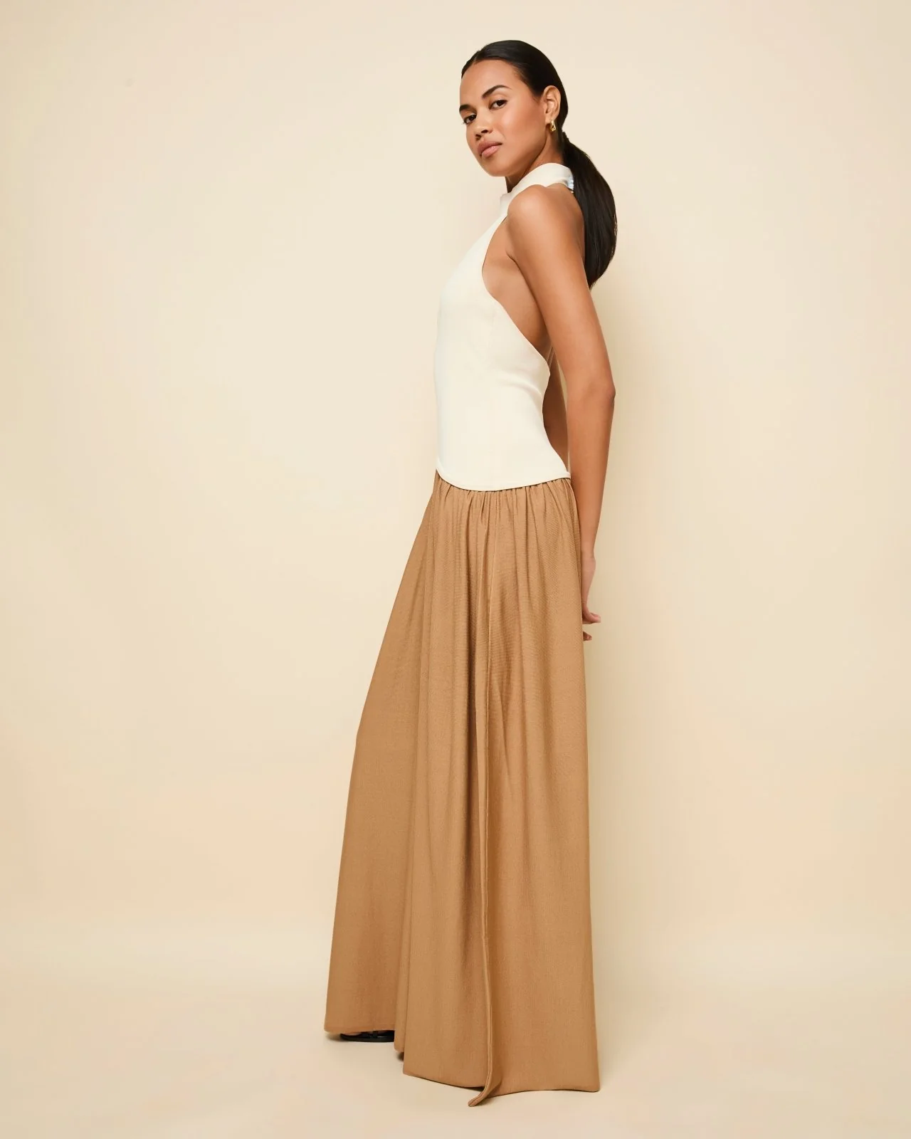 Halter Soglio Dress Ecru Camel - Image 4