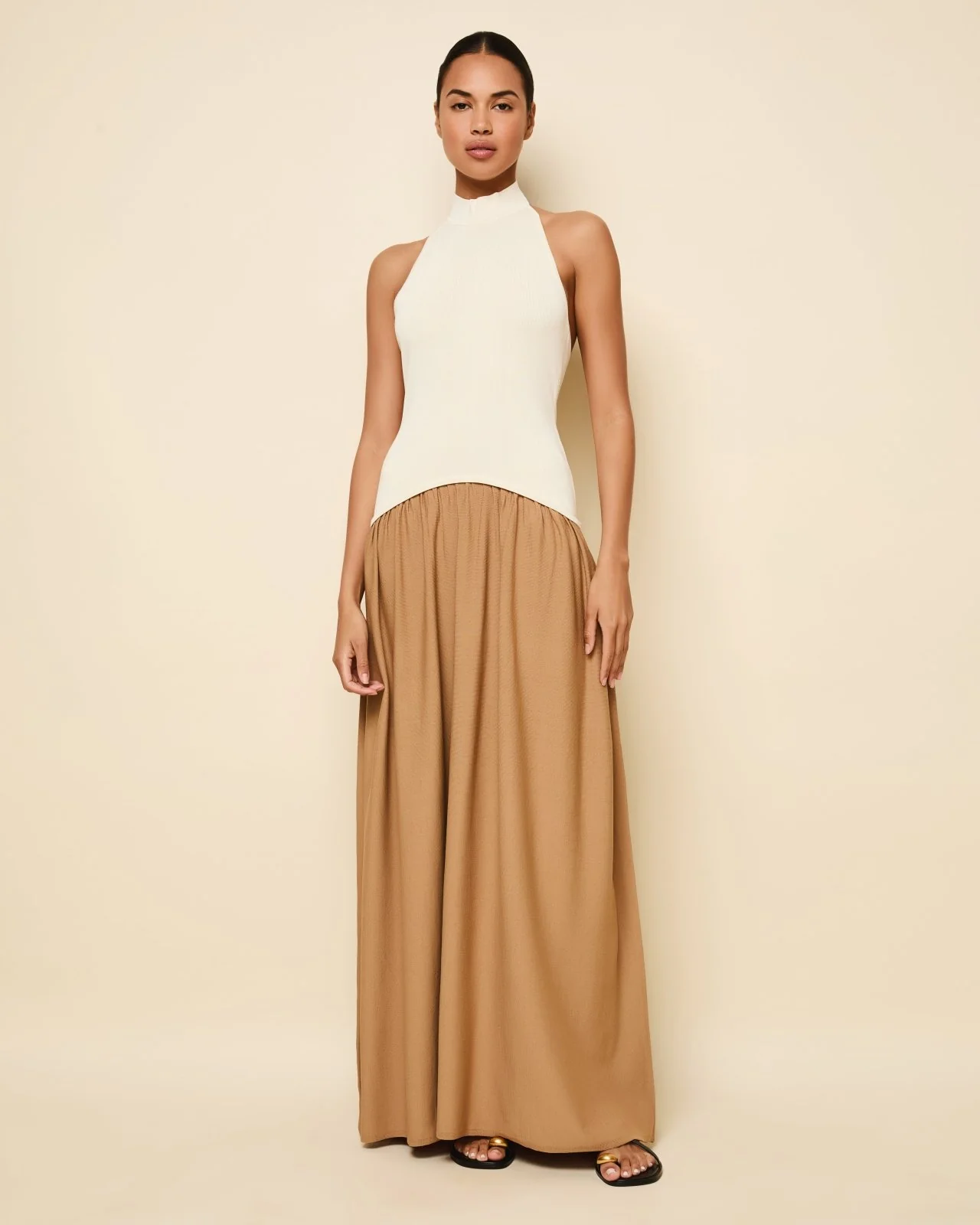 Halter Soglio Dress Ecru Camel - Image 5